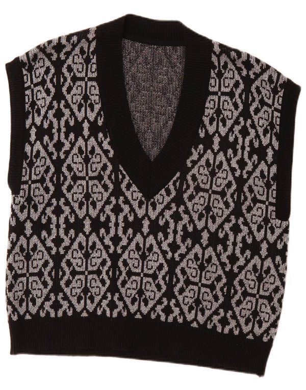 vintage Femme Gilet Débardeur EU 46 XL Noir Fair Isle Polyester