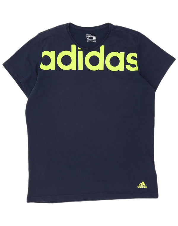 ADIDAS Homme Climalite Graphic T-Shirt Top XL Bleu Marine Coton