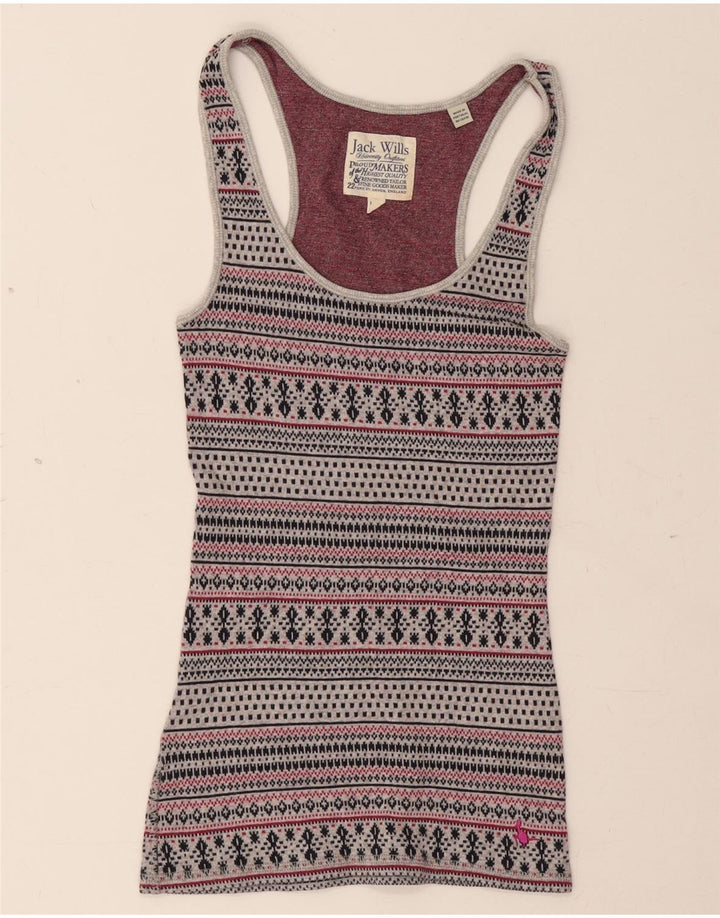 JACK WILLS Débardeur pour femme UK 8 Small Gris Fair Isle Coton