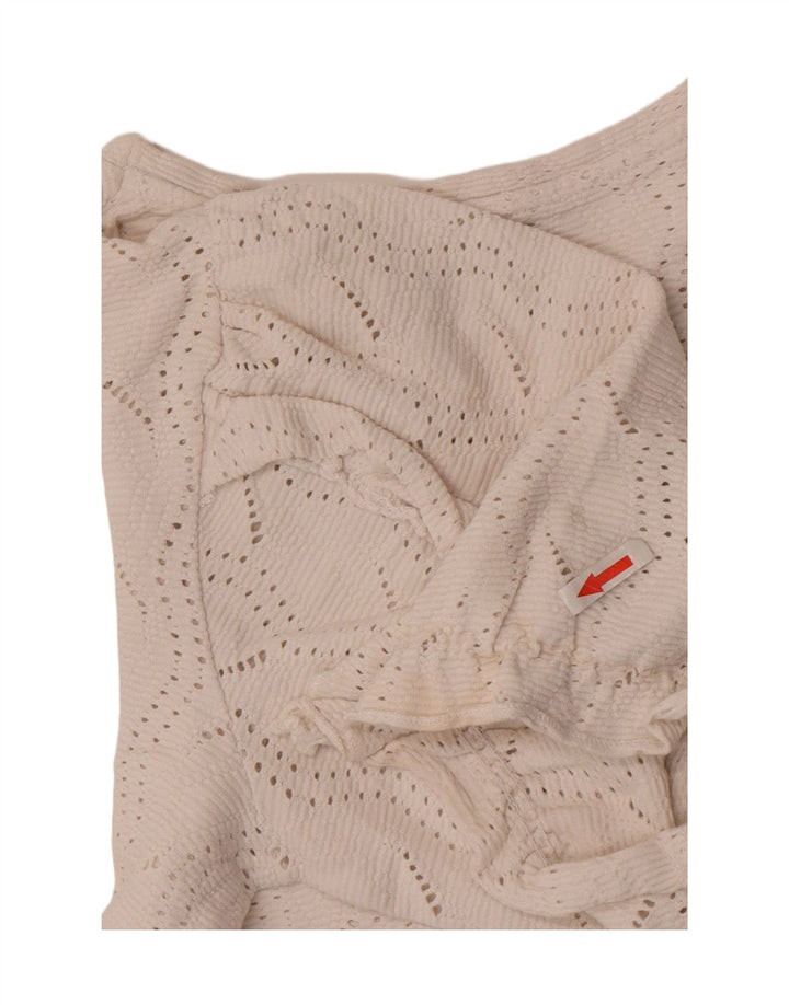 Zara Womens Crop Blouse Top UK 12 Coton Blanc Moyen