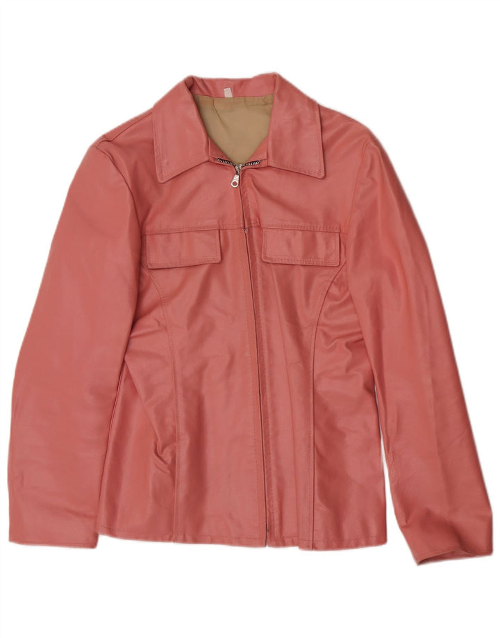 veste en cuir femme vintage UK 14 Grand Rose