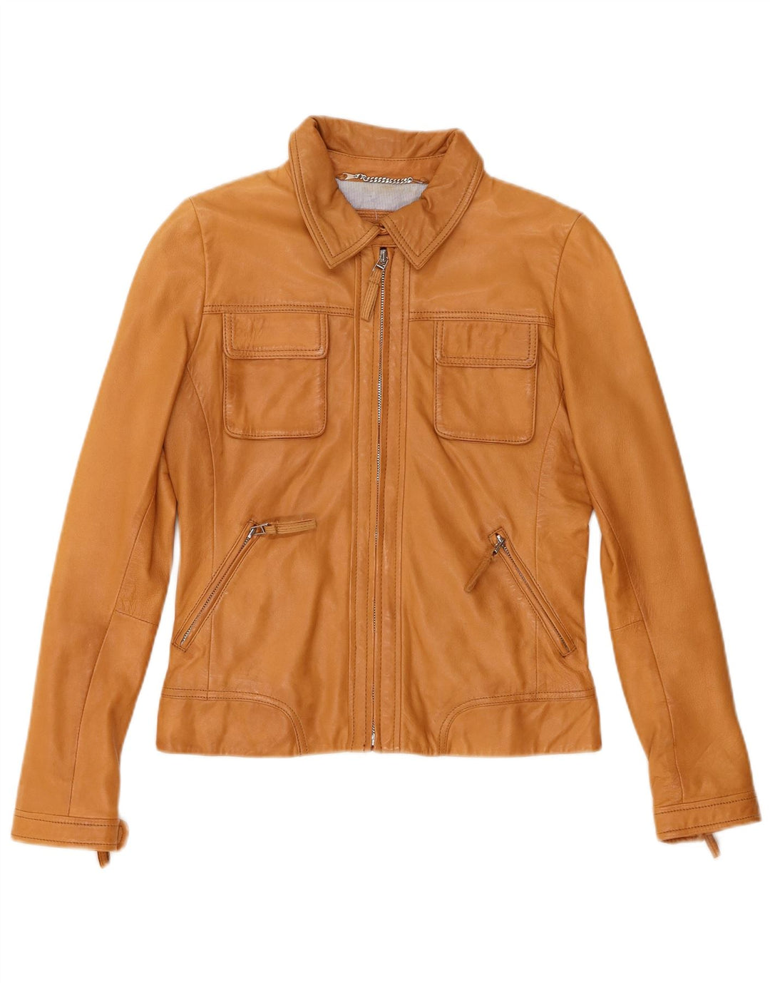 Massimo Dutti Veste en cuir court pour femme UK 12 Peau de mouton beige moyen