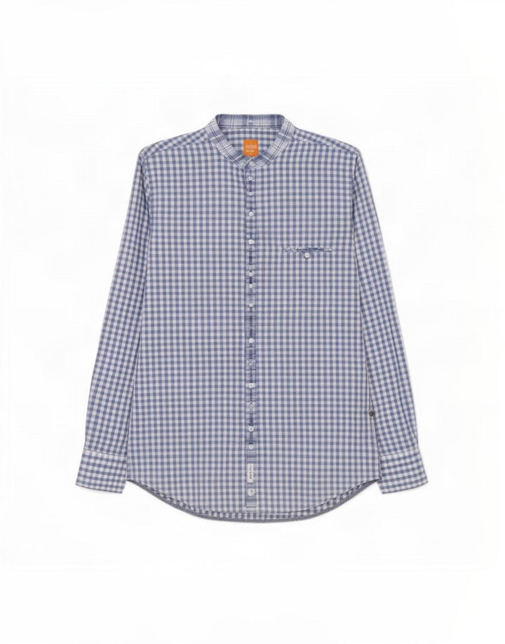 Hugo Boss Chemise en coton vichy bleu moyen