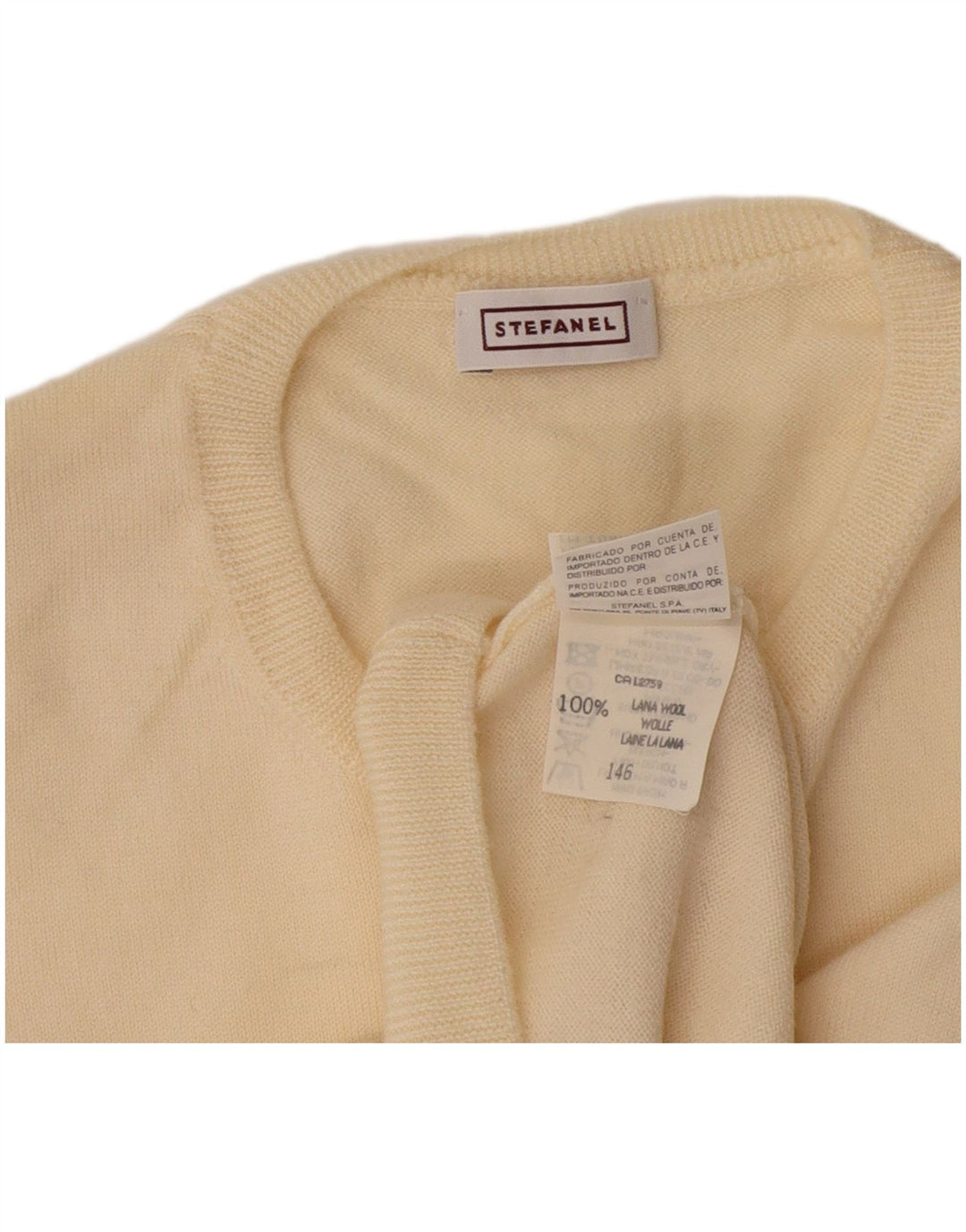Stefanel Débardeur Femme IT 46 Large Laine Blanc Cassé