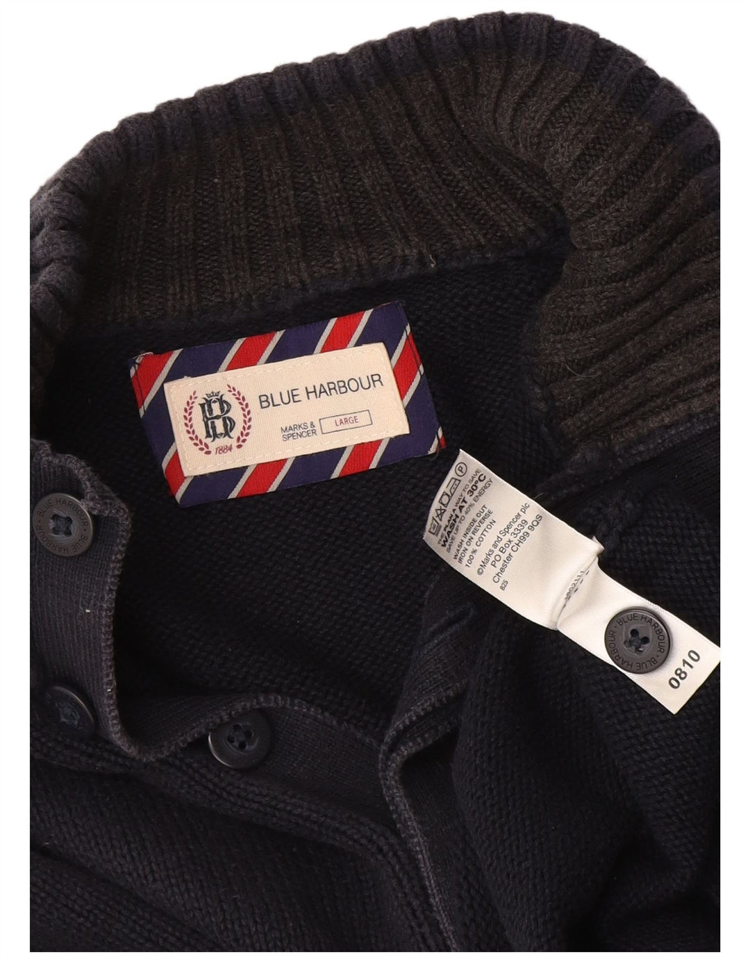 Marks & Spencer Pull à col boutonné bleu Harbor pour hommes, grand, bleu marine