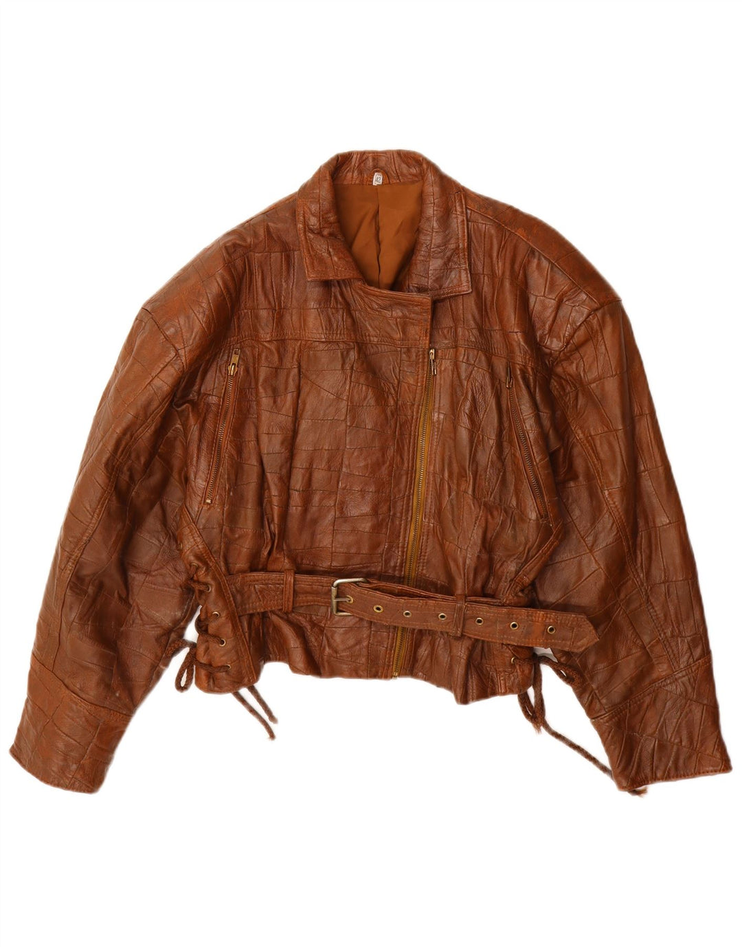 Veste en cuir femme vintage IT 42 Cuir patchwork marron moyen