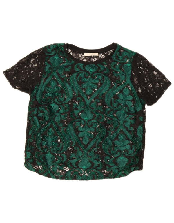 Zara Womens Crop Blouse Top UK 14 Vert Moyen Paisley