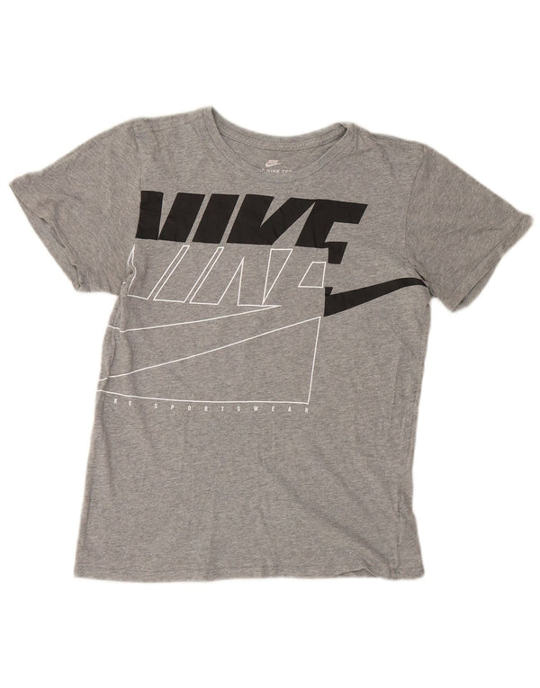 NIKE T-shirt graphique surdimensionné pour femme UK 10 Petit coton moucheté gris