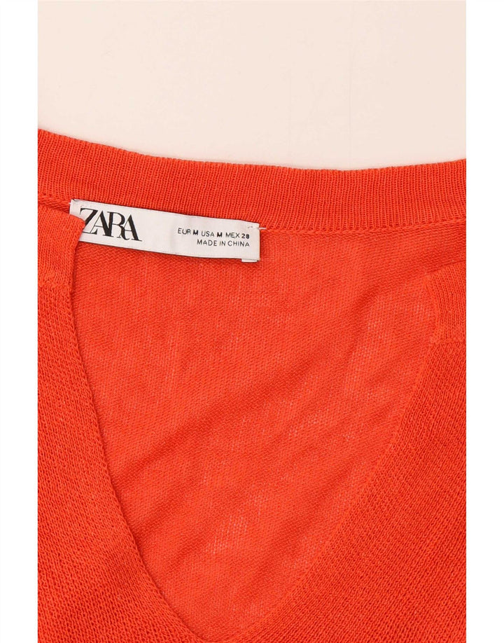 Zara Pull surdimensionné à col en V pour femme UK 14 Orange moyen