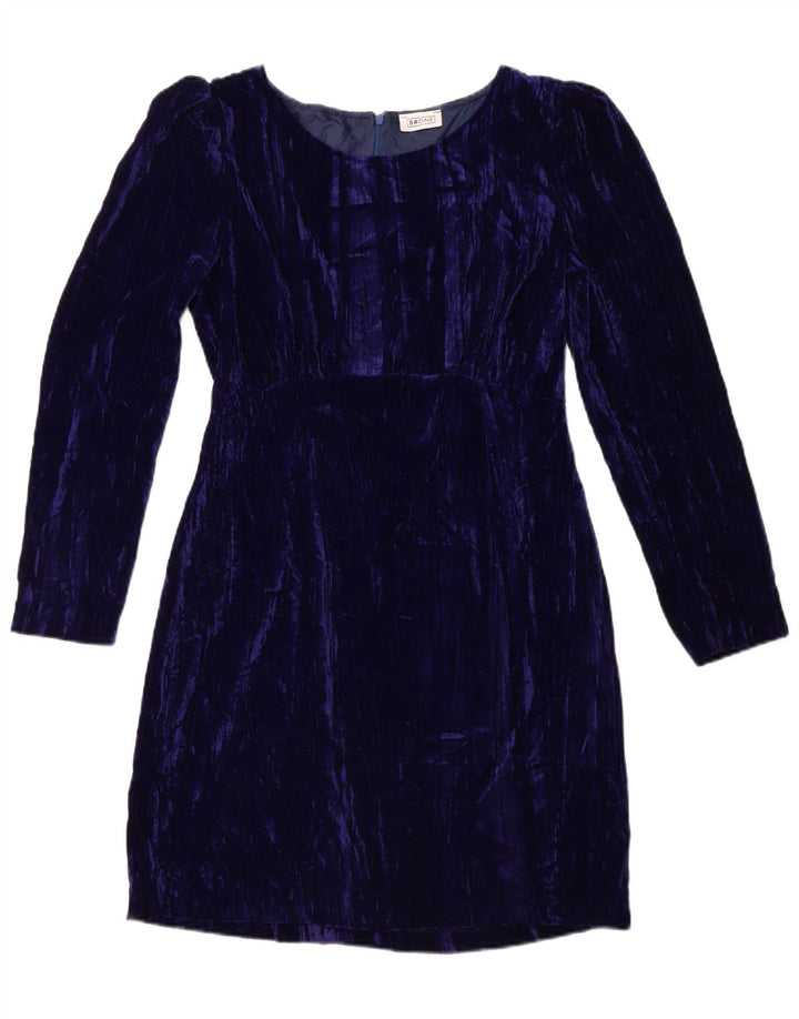 B.ONE Robe fourreau en velours à manches longues pour femme UK 44 Large Bleu Polyester