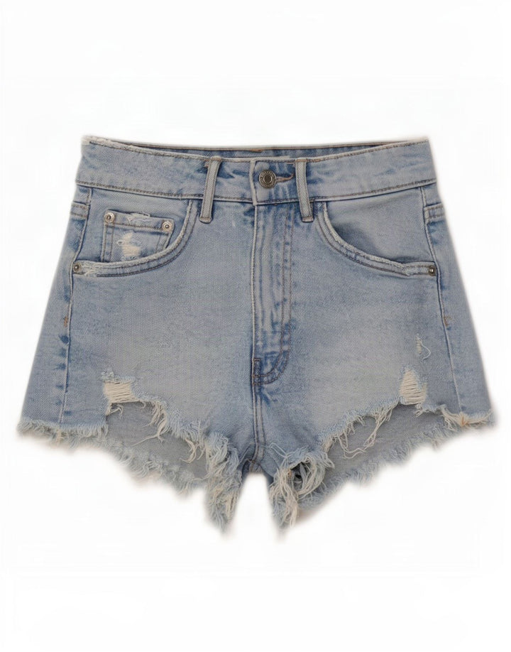Zara Short en jean vieilli pour femme EU 32 2XS W22 Bleu