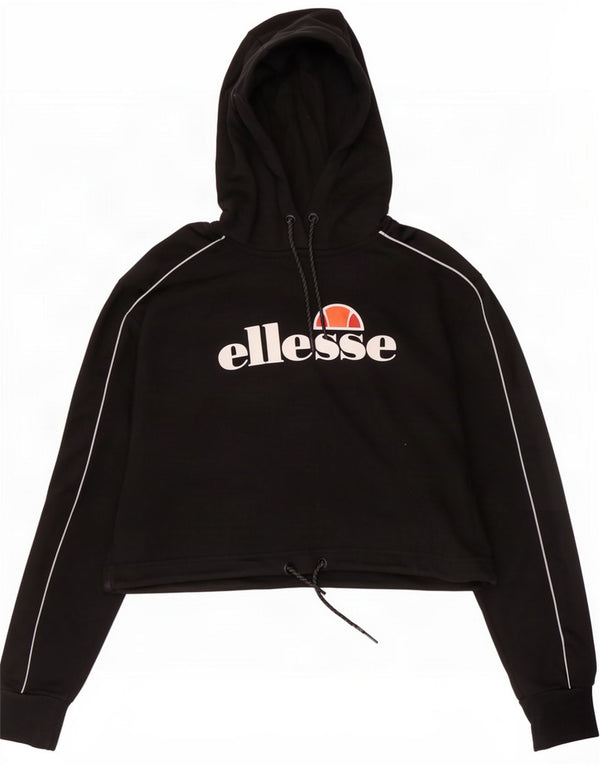 Ellesse Pull à capuche court graphique pour femme UK 12 en coton noir moyen