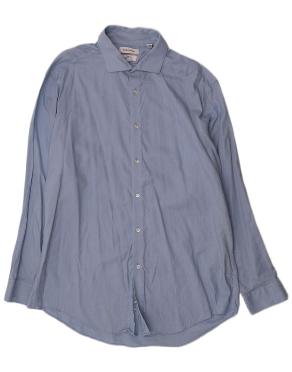 Calvin Klein Chemise slim fit pour homme Taille 17 XL Coton à fines rayures bleues