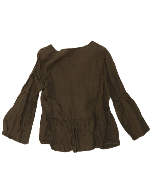 Zara Chemise Chemisier Femme UK 10 Petit Lin Vert