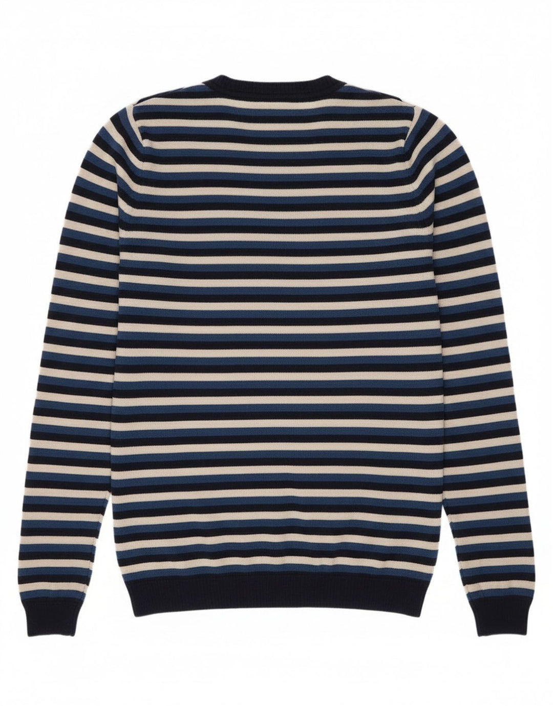Lacoste Femme Col V Pull Pull Taille 38 Laine Rayée Bleu Marine Moyen