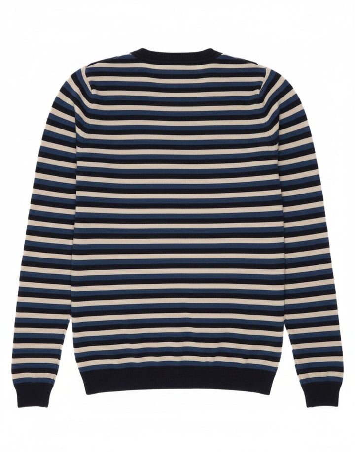 Lacoste Femme Col V Pull Pull Taille 38 Laine Rayée Bleu Marine Moyen
