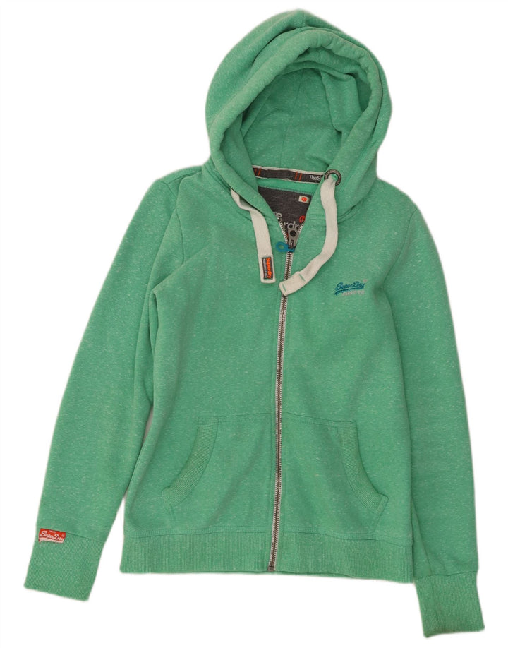 SUPERDRY Pull à capuche zippé pour femme UK 14 Large Vert Moucheté Polyester