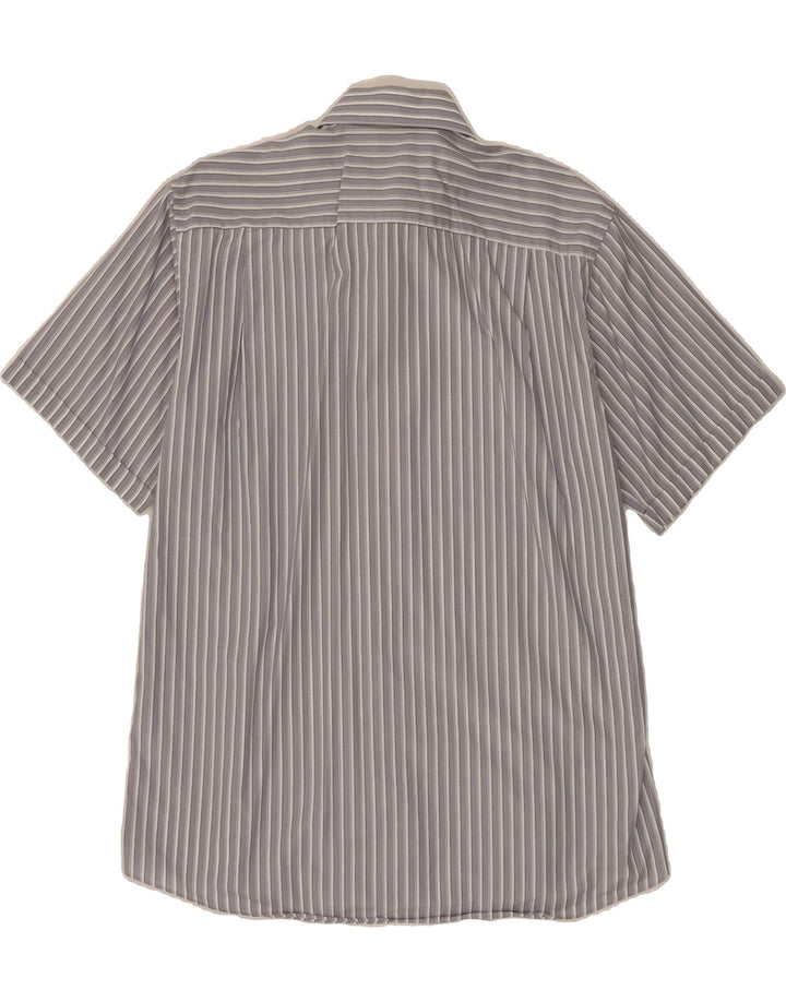 ANGELO LITRICO Mens Short Sleeve Shirt Large Grey Striped Cotton Vintage Angelo Litrico and Second-Hand Angelo Litrico from Messina Hembry 