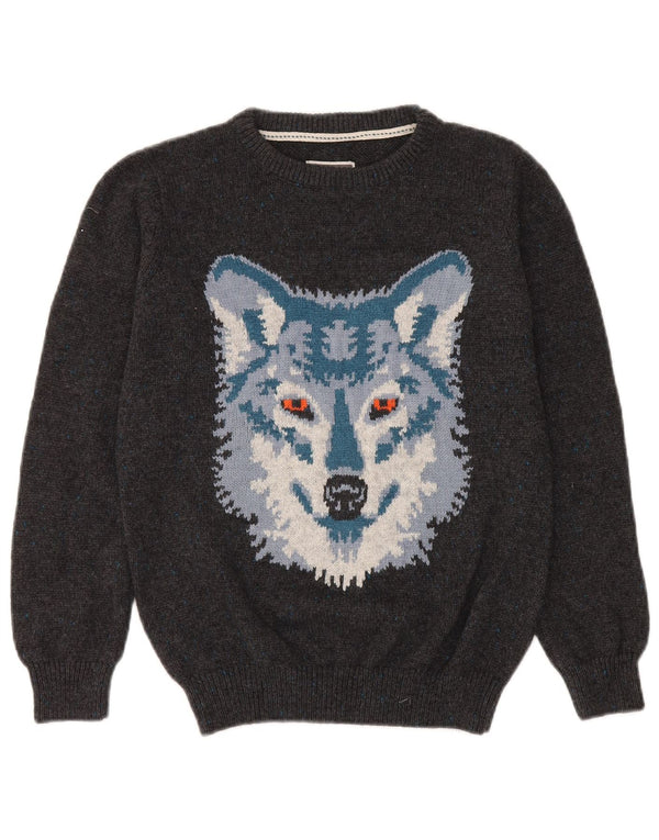 Fat Face Womens Graphic Boat Neck Jumper Sweater UK 12 Medium Grey Cotton
