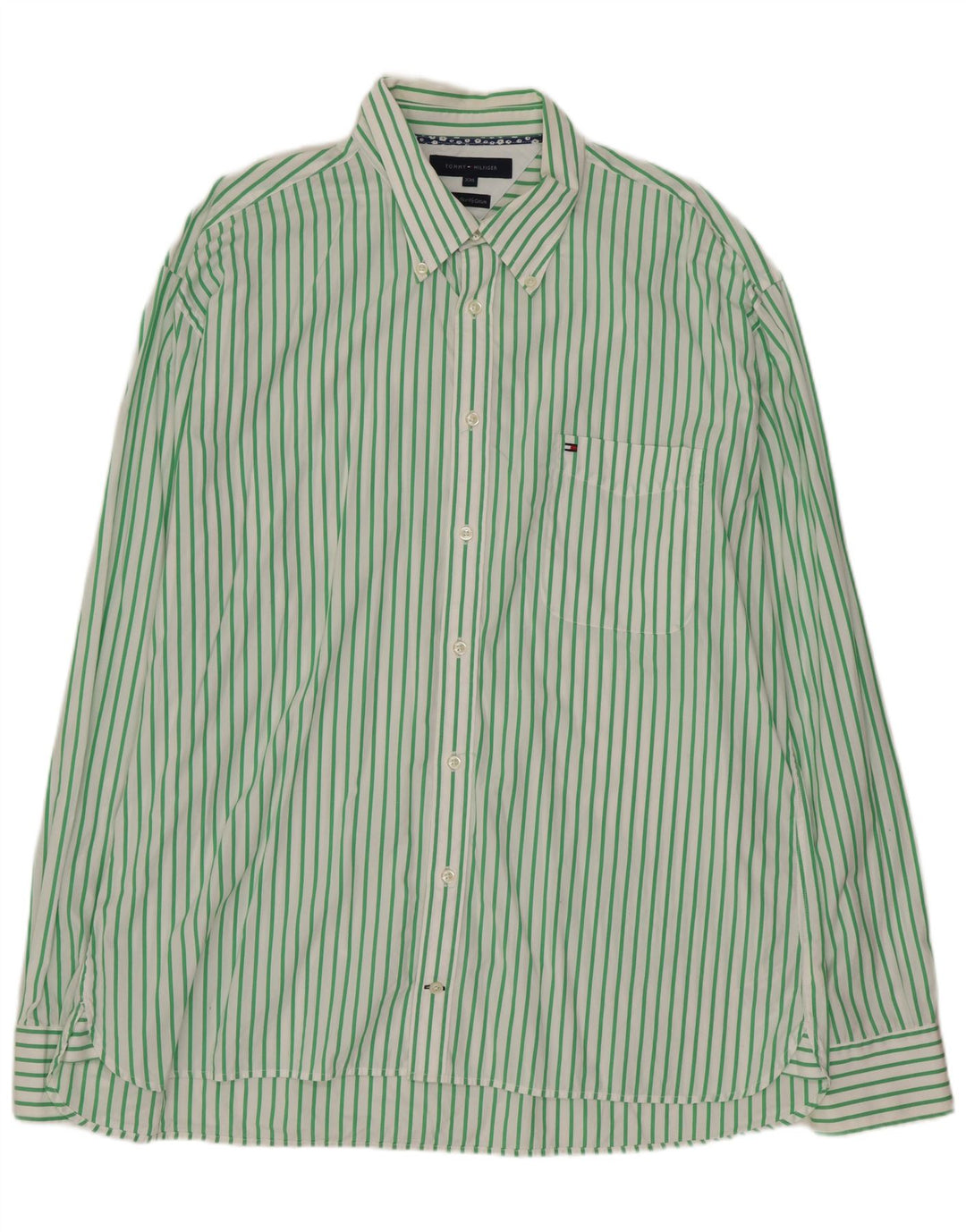 TOMMY HILFIGER Chemise Homme 2XL Coton à fines rayures vert