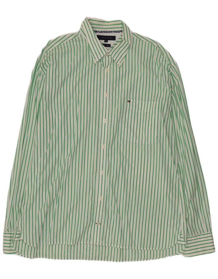 TOMMY HILFIGER Chemise Homme 2XL Coton à fines rayures vert
