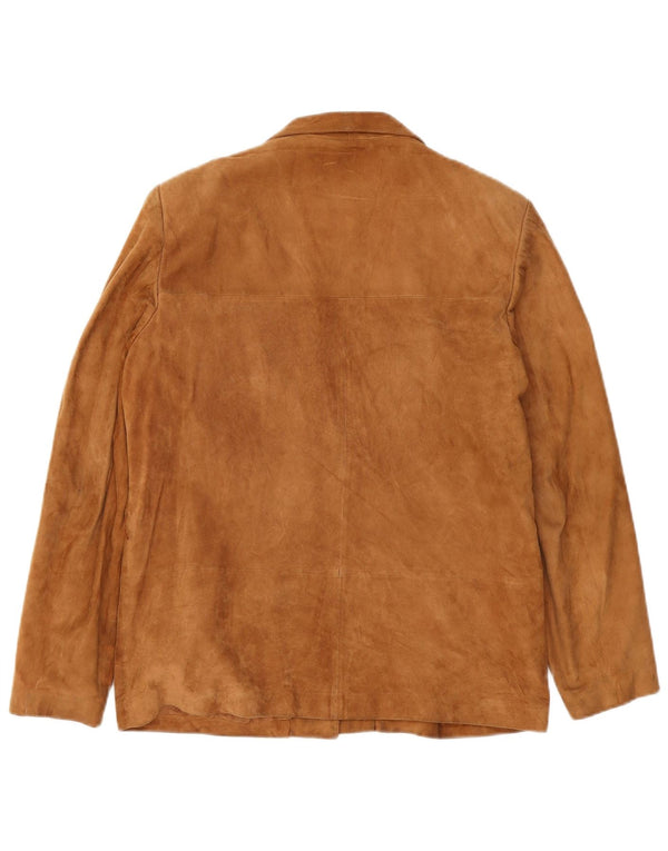 vintage Femme 3 Boutons Blazer En Daim Veste IT 48 XL Cuir Beige