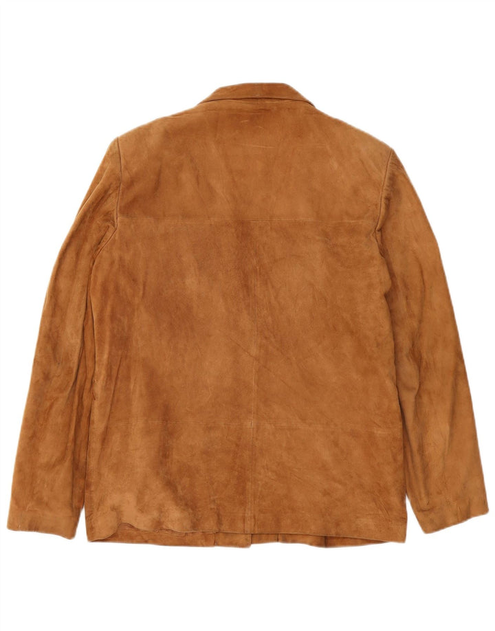 vintage Femme 3 Boutons Blazer En Daim Veste IT 48 XL Cuir Beige