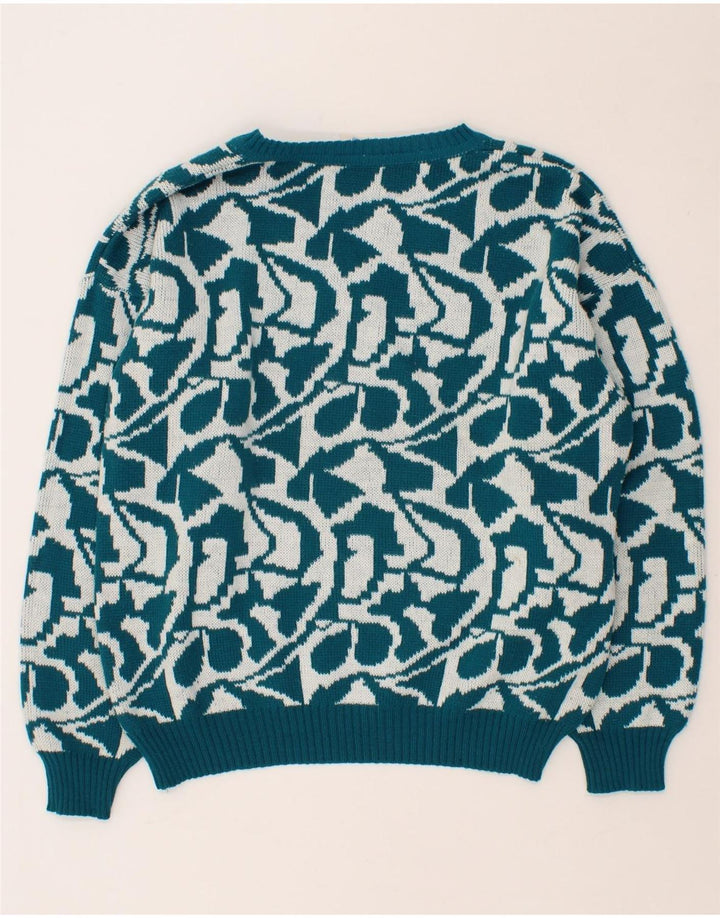 APART Womens Abstract Pattern V-Neck Jumper Sweater IT 48 XL Green Vintage Apart and Second-Hand Apart from Messina Hembry 