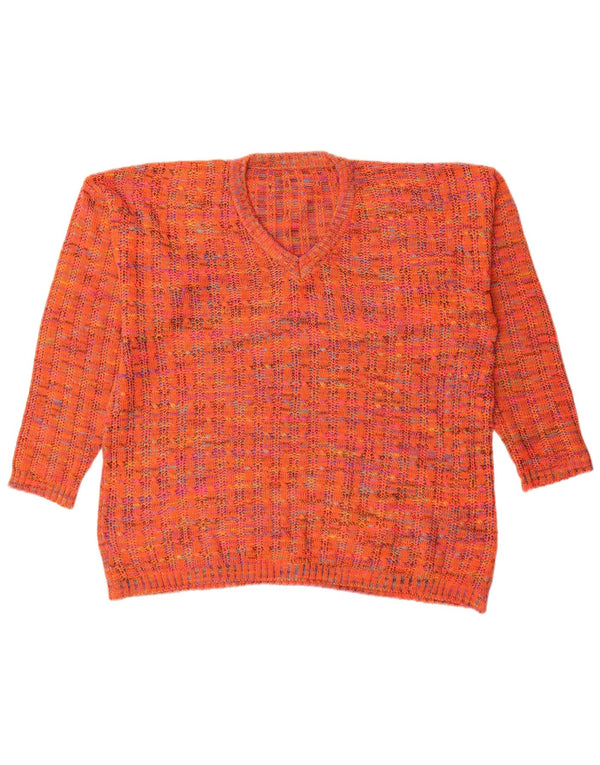 VINTAGE Pull col V femme UK 18 XL Orange