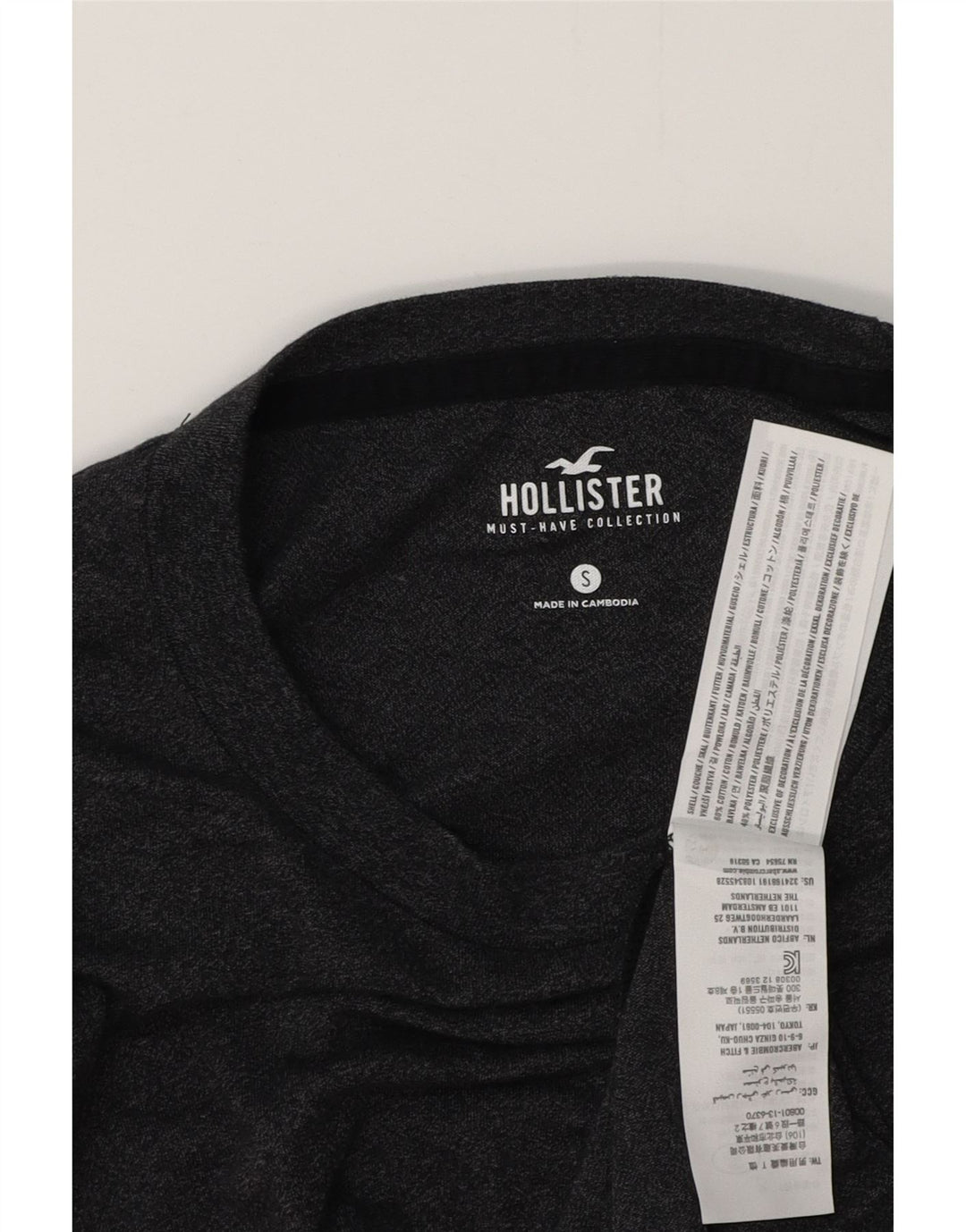 HOLLISTER T-Shirt Top Small Gris Coton Homme