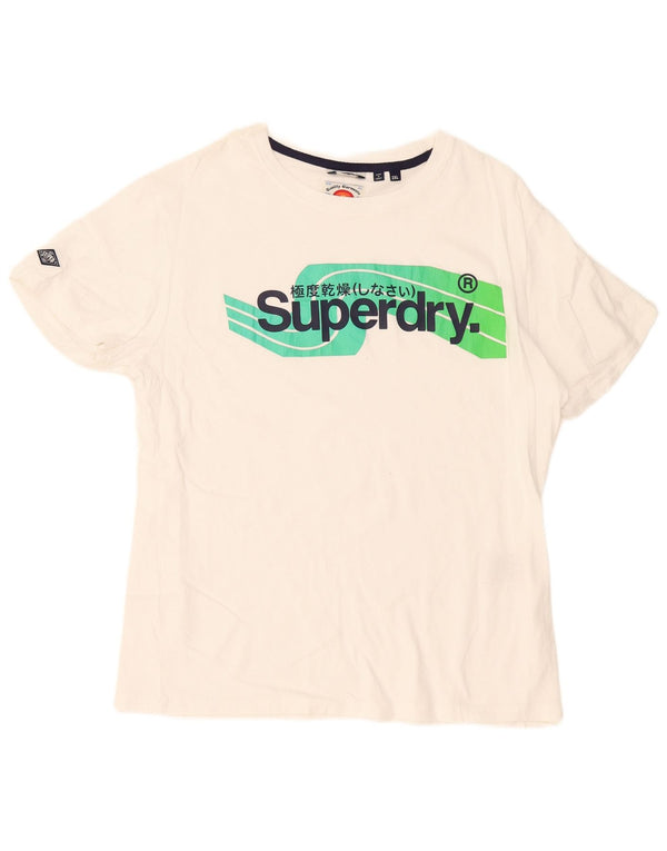 Superdry T-shirt graphique pour femme UK 20 2XL Blanc Coton
