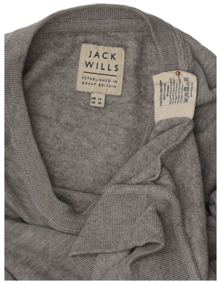 JACK WILLS Sweat-shirt graphique pour femme UK 14 Grand gris moucheté