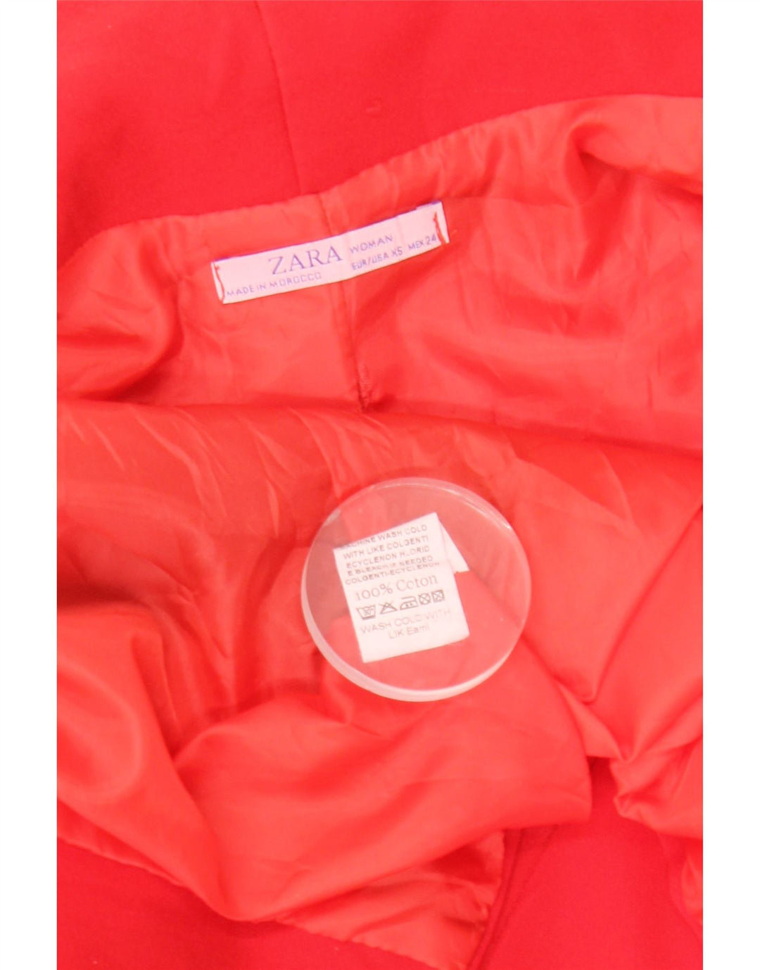 Zara Femme Pardessus Ouvert UK 6 XS Coton Rouge