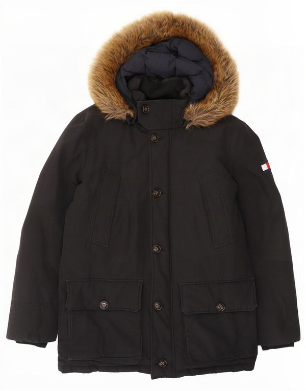 Tommy Hilfiger Veste matelassée à capuche pour homme UK 40 Large Noir Coton