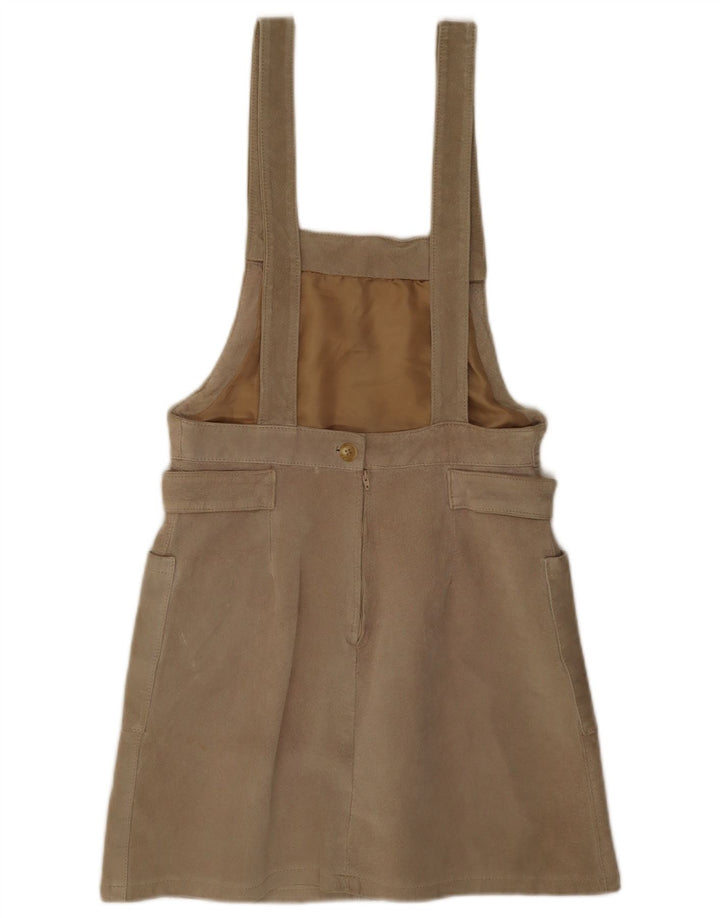 vintage Femme Daim Pinafore Jupe W28 Beige Moyen
