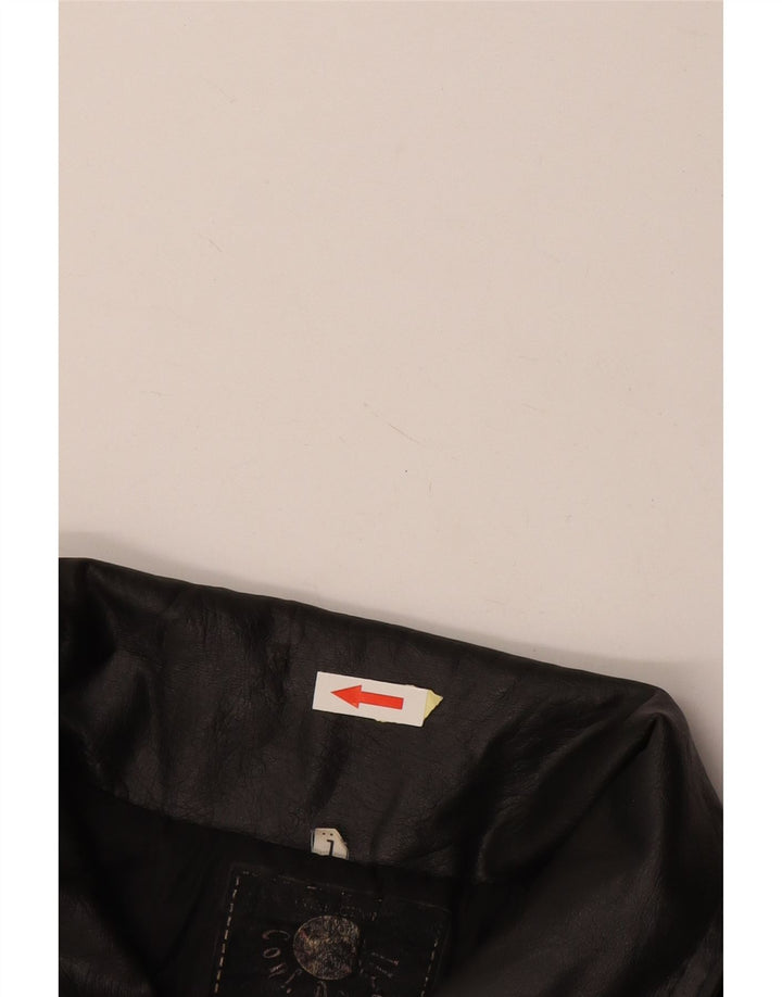 VINTAGE Veste de motard surdimensionnée graphique pour femmes UK 16 Grand Noir