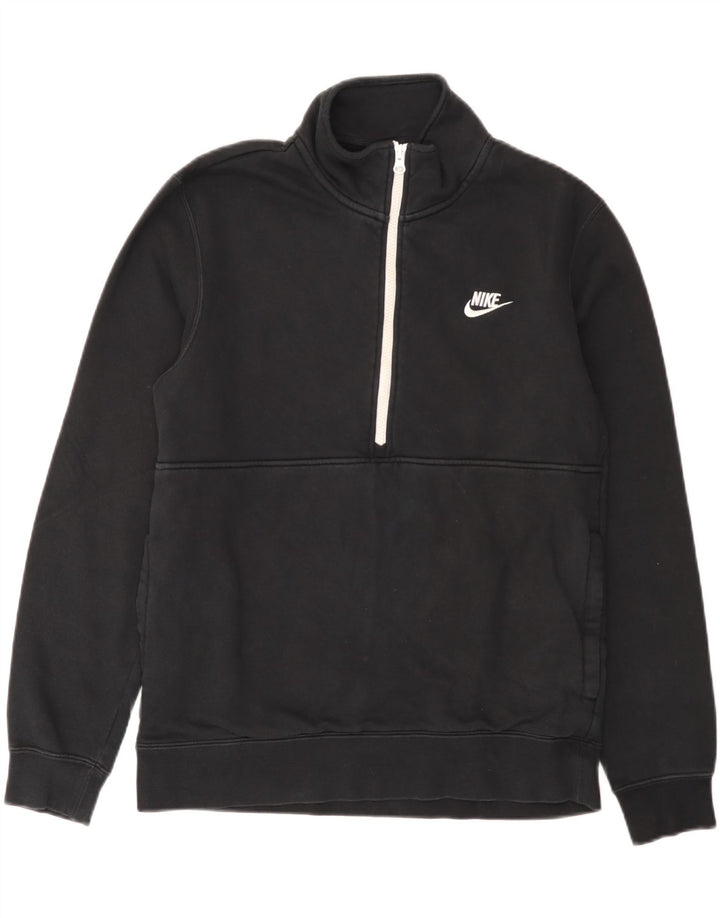 Nike Sweat-shirt à col zippé pour homme en coton noir moyen