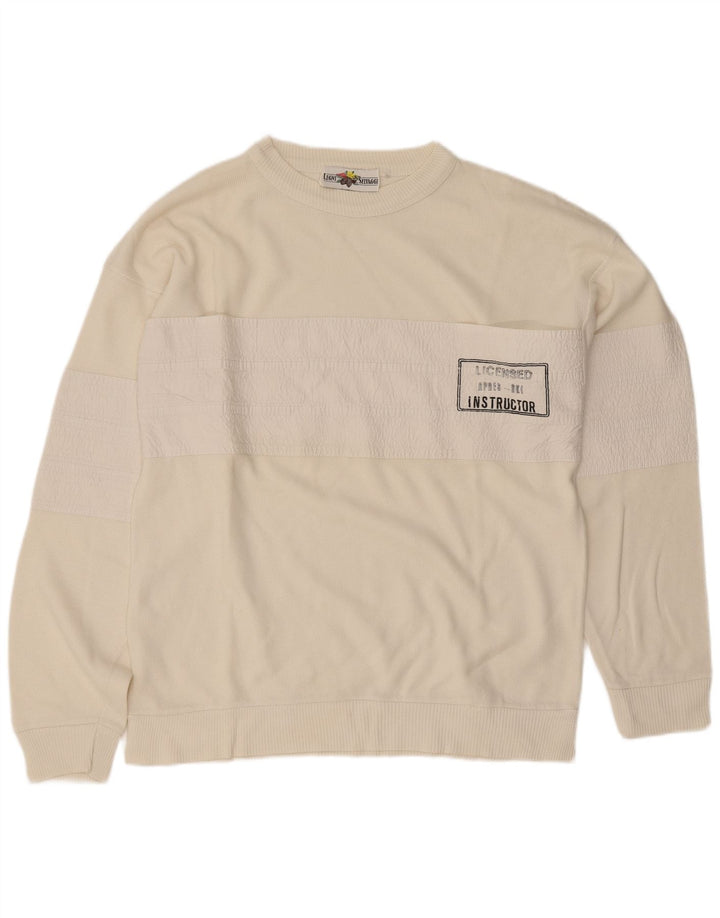 vintage Mens Graphic Sweatshirt Jumper Moyen Blanc Coton