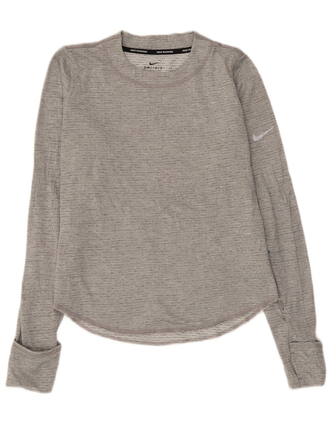 Nike Haut surdimensionné Dri Fit à manches longues pour femme UK 10 Petit Gris Moucheté