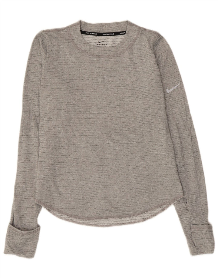 Nike Haut surdimensionné Dri Fit à manches longues pour femme UK 10 Petit Gris Moucheté