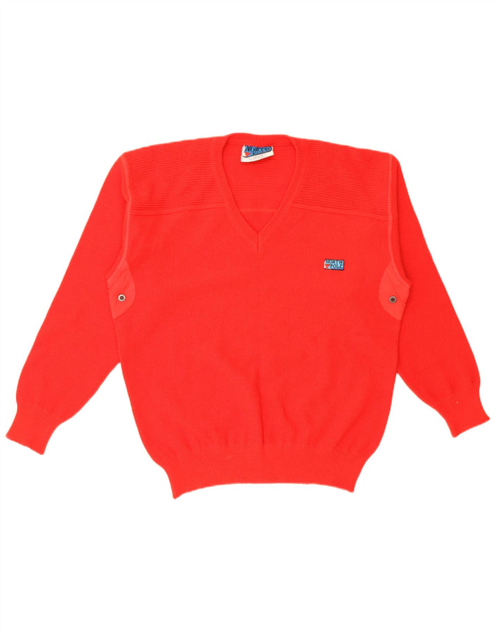 North Pole Pull col V pour homme en laine rouge Taille L