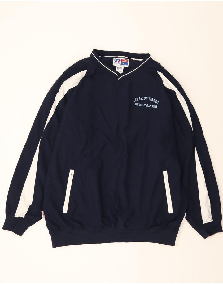 RUSSELL ATHLETIC Mens Pullover Tracksuit Top XL Navy Blue Colourblock Vintage Russell Athletic and Second-Hand Russell Athletic from Messina Hembry 