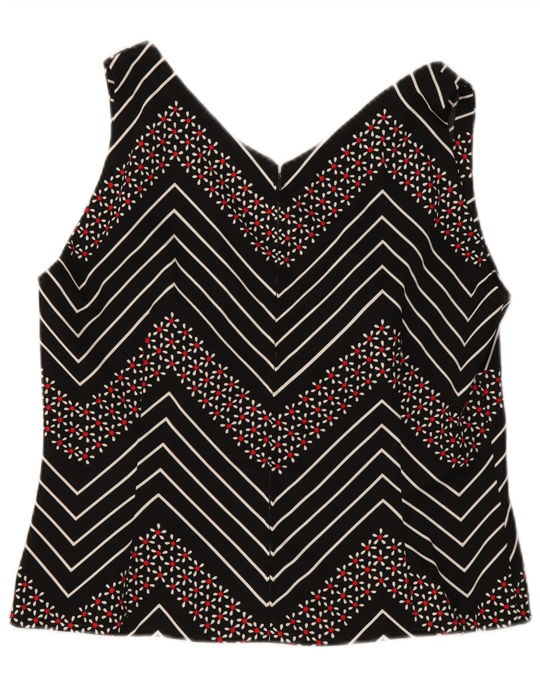 vintage Femmes Crop Sans Manches Blouse Top UK 12 Chevron Noir Moyen