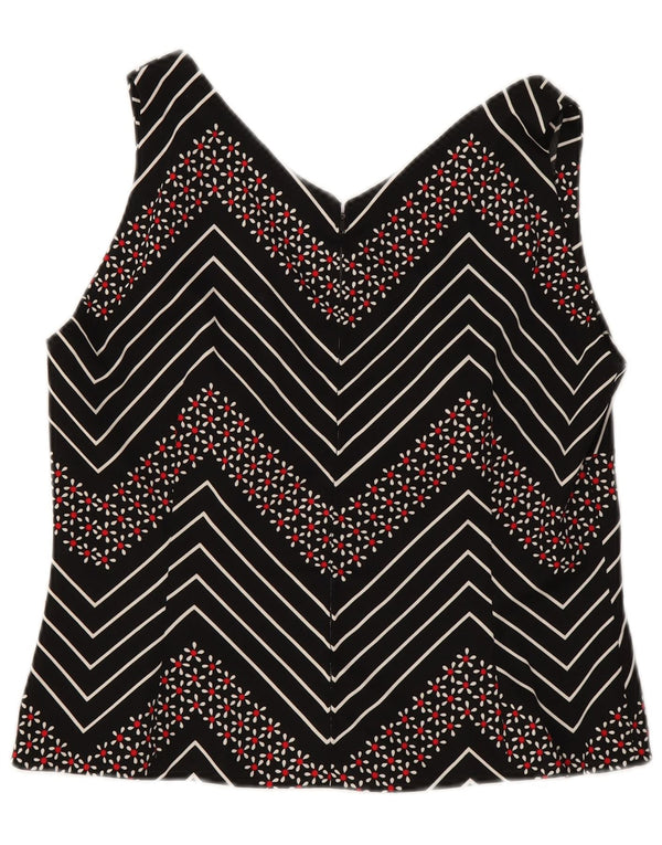 vintage Femmes Crop Sans Manches Blouse Top UK 12 Chevron Noir Moyen