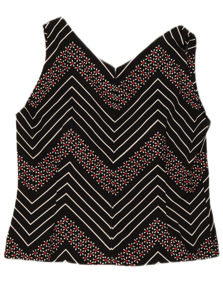 vintage Femmes Crop Sans Manches Blouse Top UK 12 Chevron Noir Moyen