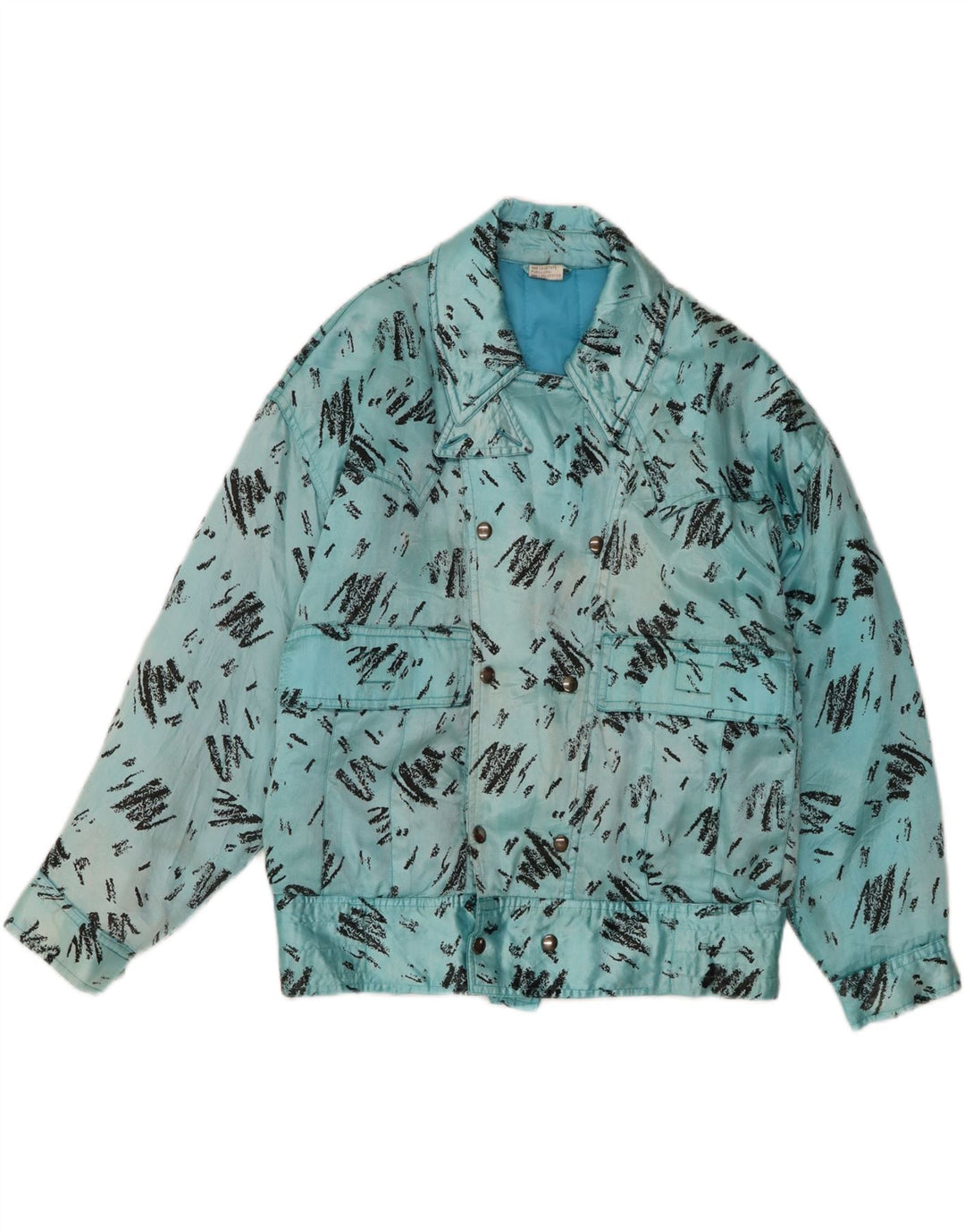 vintage Homme Motif Abstrait Veste Coupe-Vent UK 36 Petit Bleu