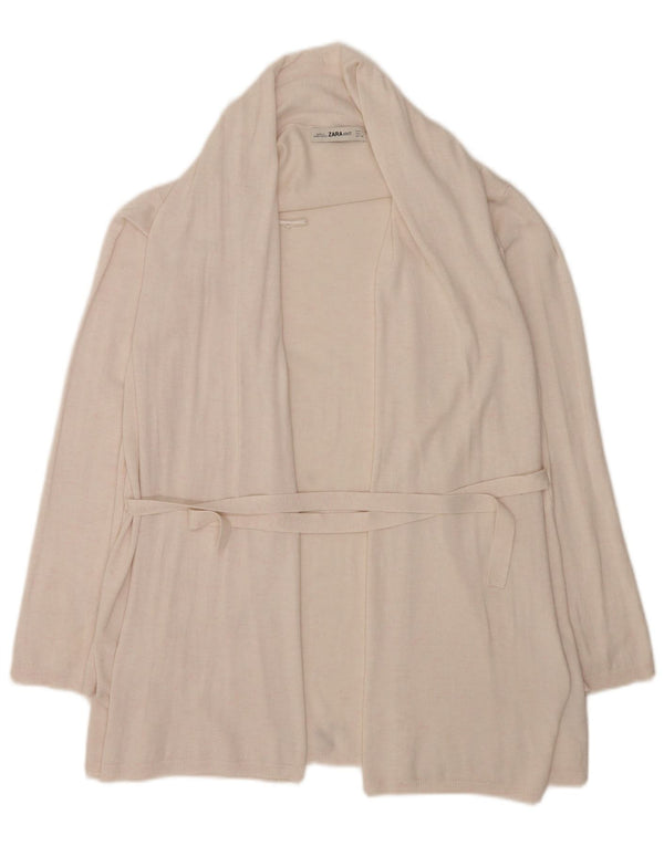 Zara Womens Longline Cardigan Sweater UK 16 Large Beige Viscose