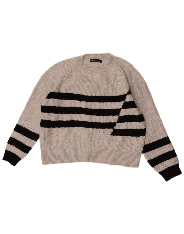Marks & Spencer Pull ras du cou pour femme UK 14 Gris moyen rayé