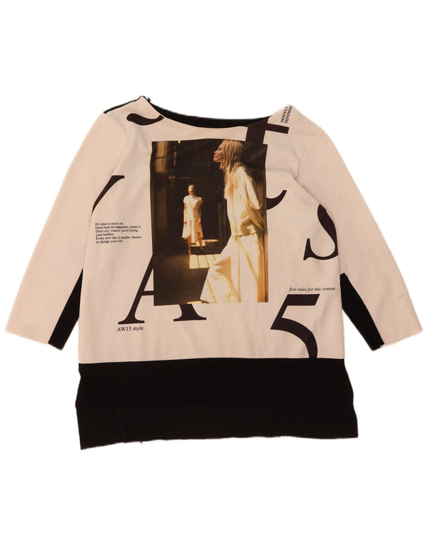 Zara Womens Graphic Top 3/4 Sleeve UK 16 Large Off Blanc Colorblock