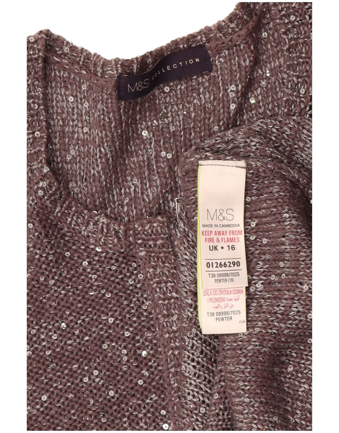 Marks & Spencer Pull Cardigan pour Femme UK 16 Grand Polyester Moucheté Gris